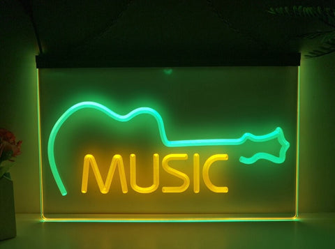 Image of Music Guitar Indie Bar Two Tone Illuminated Sign