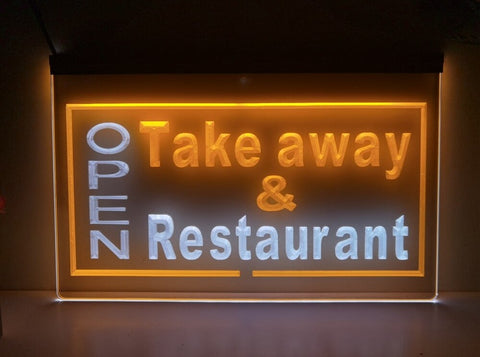 Image of Open Take Away Restaurant Two Tone Illuminated Sign