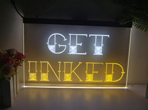Image of Get Inked Tattoo Studio Two Tone Illuminated Sign