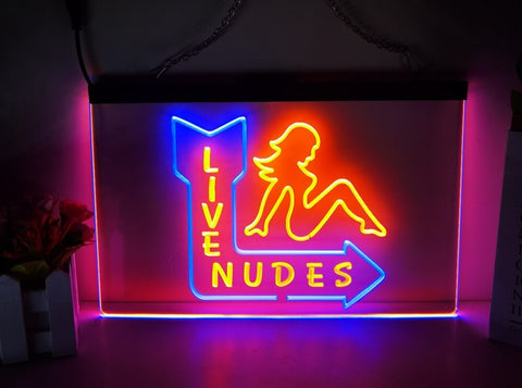 Image of Live Nudes LED Neon Sign in yellow and blue
