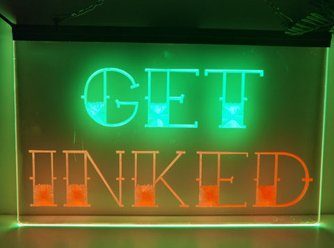 Image of Get Inked Tattoo Studio Two Tone Illuminated Sign