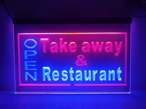 Image of Open Take Away Restaurant Two Tone Illuminated Sign