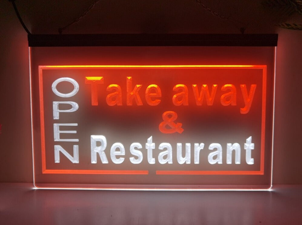 Open Take Away Restaurant Two Tone Illuminated Sign