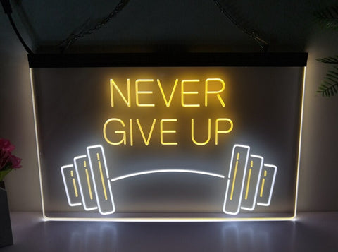 Image of Never Give Up Two Tone Illuminated Gym Sign