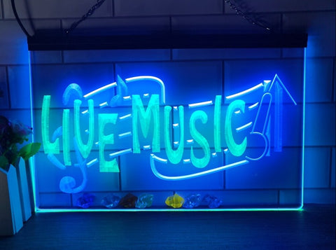 Image of Live Music Illuminated Two Tone LED Neon Sign