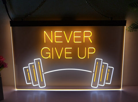 Image of Never Give Up Two Tone Illuminated Gym Sign