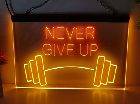 Image of Never Give Up Two Tone Illuminated Gym Sign