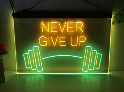 Image of Never Give Up Two Tone Illuminated Gym Sign