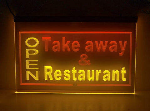 Image of Open Take Away Restaurant Two Tone Illuminated Sign