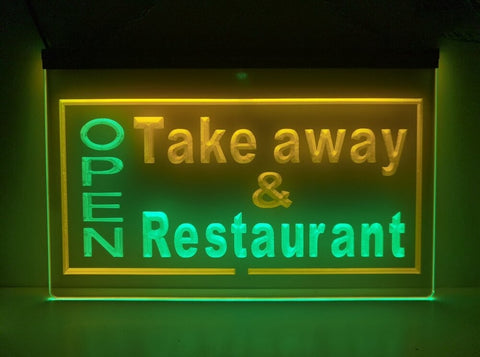 Image of Open Take Away Restaurant Two Tone Illuminated Sign