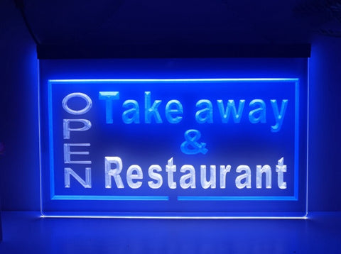 Image of Open Take Away Restaurant Two Tone Illuminated Sign