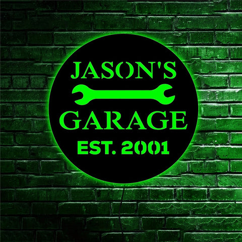 Image of Personalized LED Neon Wooden Garage Sign