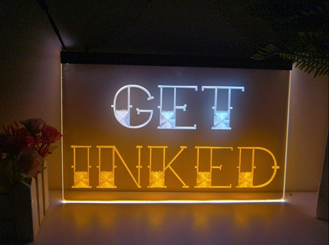 Image of Get Inked Tattoo Studio Two Tone Illuminated Sign