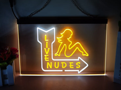 Image of Live Nudes LED Neon Sign in yellow and white