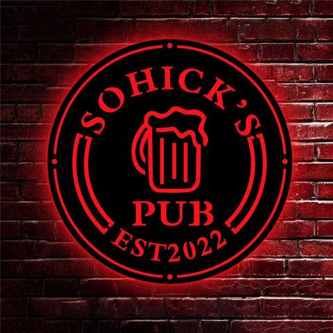 Image of Personalized Wooden LED Neon Pub Sign - RGB