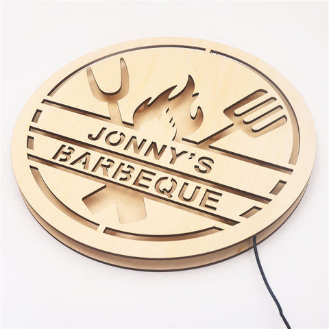 Image of Custom LED Neon Wooden Barbeque Sign - Personalized and Color Changing