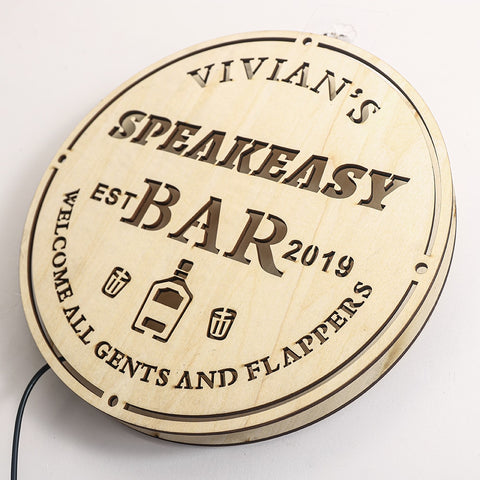 Image of Custom LED Neon Wooden Bar Sign - Personalized and Color Changing