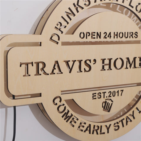Image of Custom LED Neon Wooden Man Cave Sign - Personalized and Color Changing