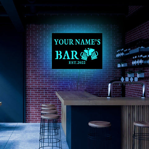 Image of Personalized Wooden LED Neon Bar Sign - RGB