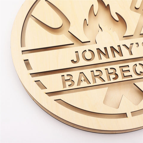 Image of Custom LED Neon Wooden Barbeque Sign - Personalized and Color Changing