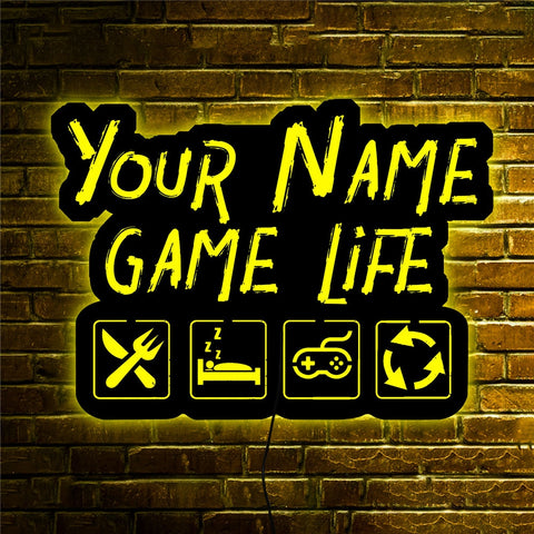 Image of Your Name Game Life Personalized LED Neon Wooden Sign