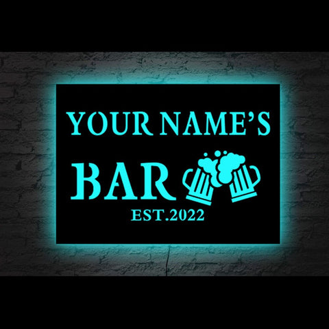 Image of Personalized Wooden LED Neon Bar Sign - RGB