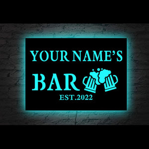 Personalized Wooden LED Neon Bar Sign - RGB