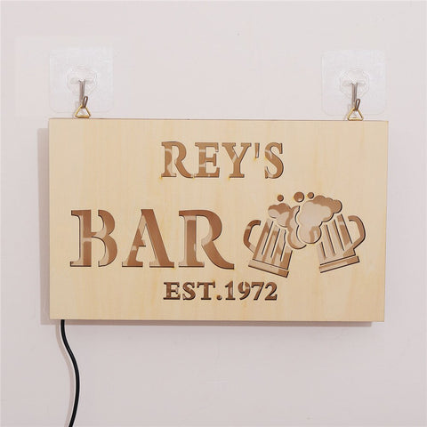 Image of Personalized Wooden LED Neon Bar Sign - RGB