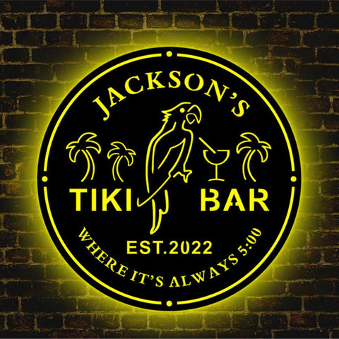 Image of Personalized Tiki Bar LED Neon Wooden Sign