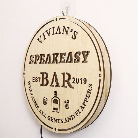 Image of Custom LED Neon Wooden Bar Sign - Personalized and Color Changing