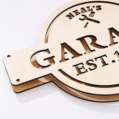 Image of Custom LED Neon Wooden Garage Sign - Personalized and Color Changing