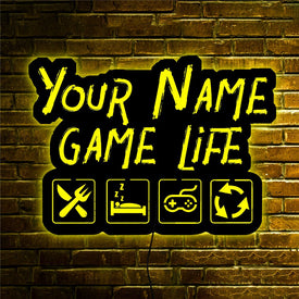 Your Name Game Life Personalized LED Neon Wooden Sign