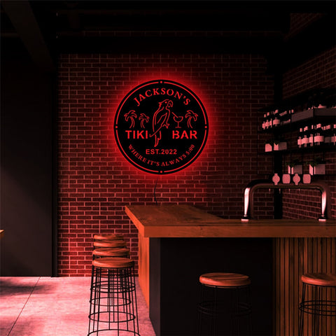 Image of Personalized Tiki Bar LED Neon Wooden Sign