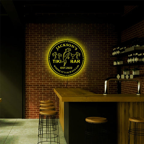 Image of Personalized Tiki Bar LED Neon Wooden Sign