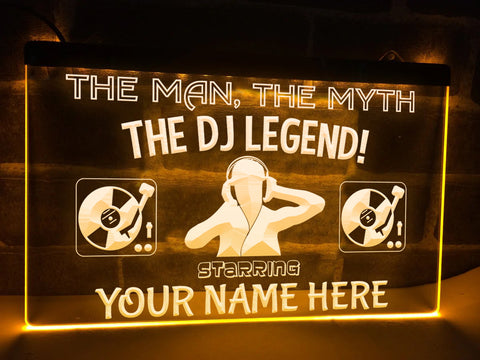 Image of Personalized DJ Legend LED neon sign in yellow