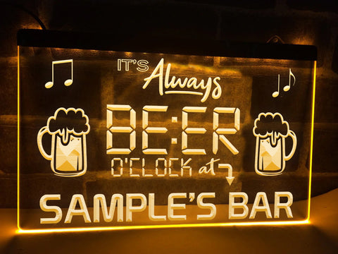 Image of Personalized Beer O'clock LED neon sign in yellow