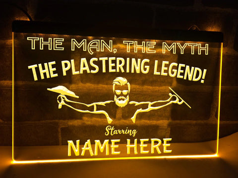 Image of The Plastering Legend Personalized Illuminated Sign in yellow