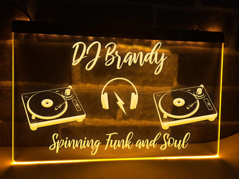 Image of DJ Spinning Your Music Personalized LED neon sign in yellow