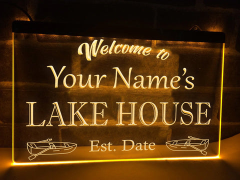 Image of Welcome to the Lake House Personalized LED Neon Sign in orange
