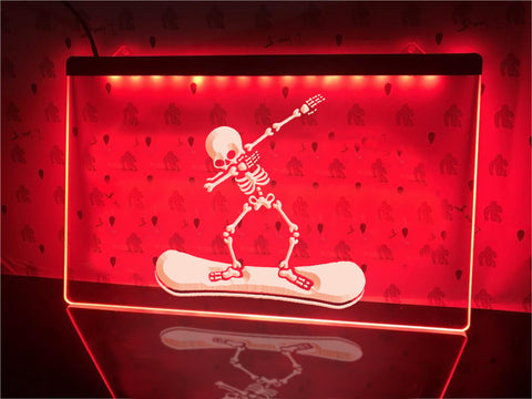 Image of Dabbing Snowboard Skeleton Illuminated Sign