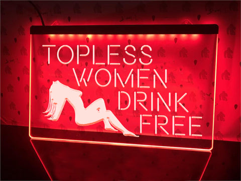 Image of Topless Women Drink Free LED neon sign in red