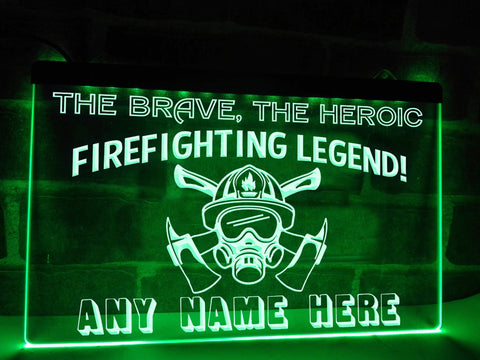 Image of Firefighting Legend Personalized Illuminated Sign in green