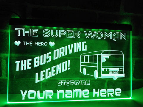 Image of Bus Driving Superwoman Personalized Illuminated Sign