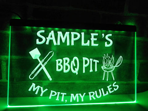 Image of Personalized BBQ pit LED neon sign in green