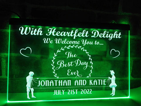 Image of best day ever neon wedding sign green