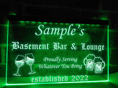 Image of Basement Bar and Lounge Personalized Illuminated Sign