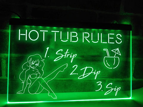 Image of Hot Tub Rules LED neon sign in green