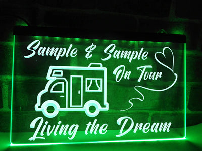 motorhome on tour personalized neon sign green
