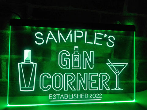 Image of Personalized Gin Corner LED Neon Sign in green