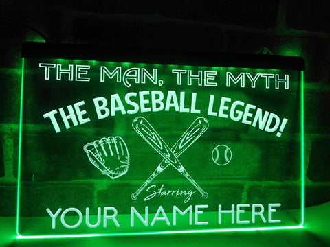 Image of The Baseball Legend Personalized Illuminated Sign